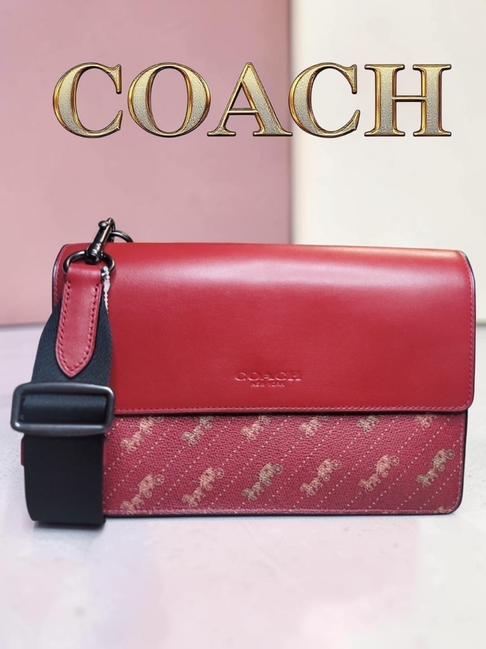 COACH Turner Flap Crossbody Red Calf Leather Bag Excellent Condition